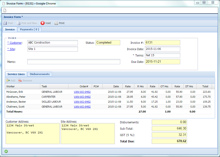 Invoice Transactions form