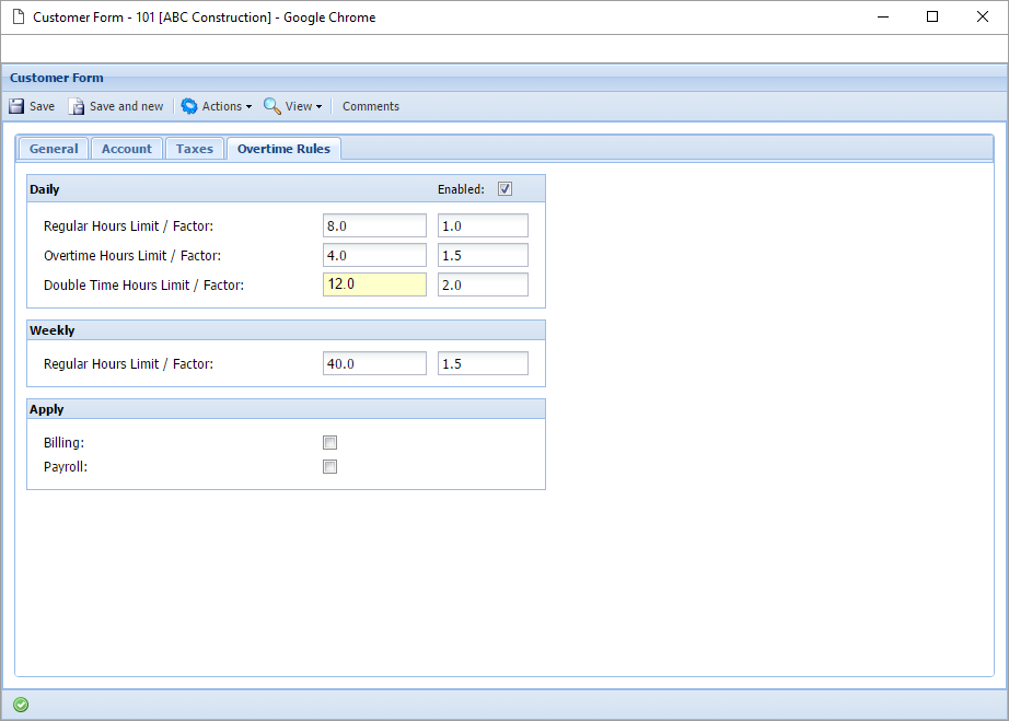 Customer Overtime Rules