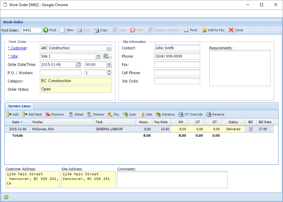 Add Worker Timesheet records to Work Order
