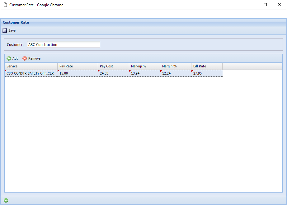 Customer Rates - Add/Edit/Delete