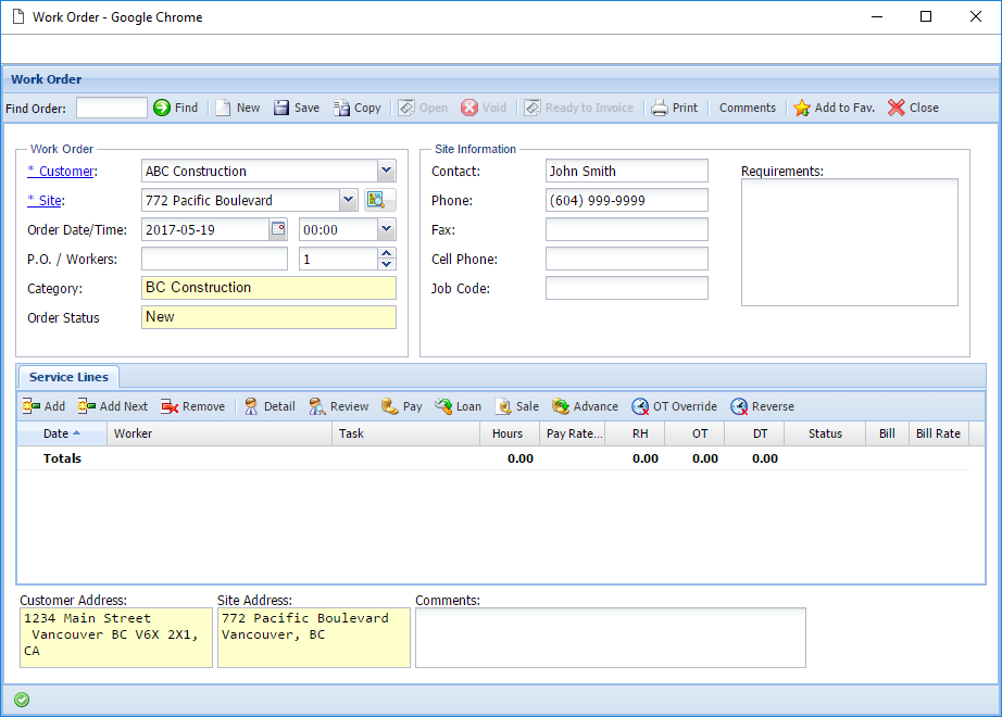 Create/Edit Work Orders